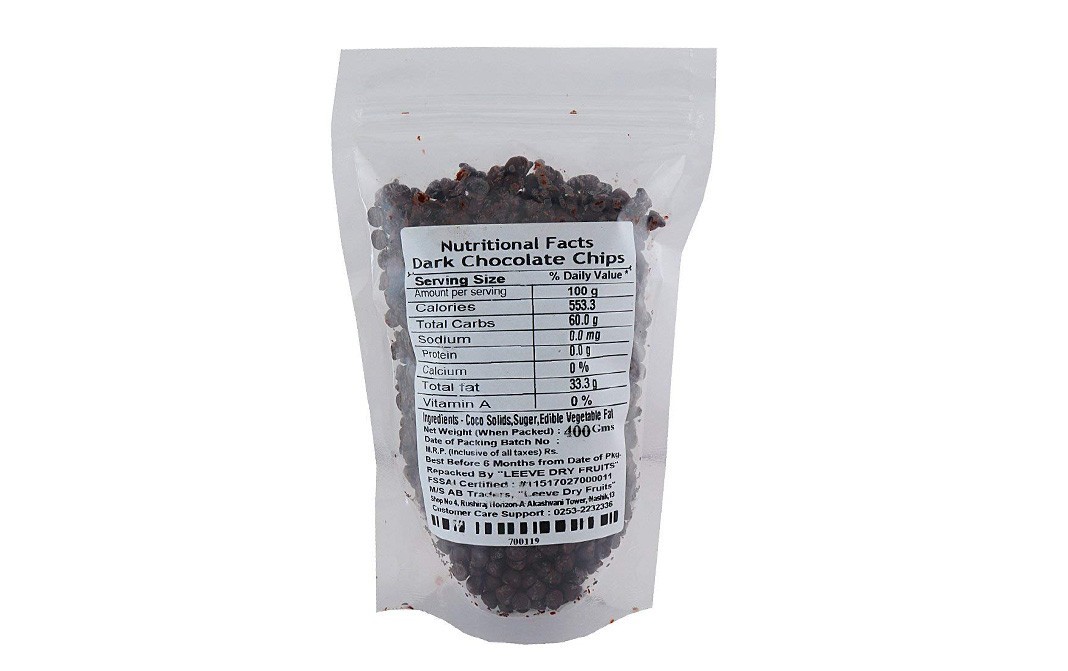 Leeve Dry fruits Dark Chocolate Chips    Pack  400 grams